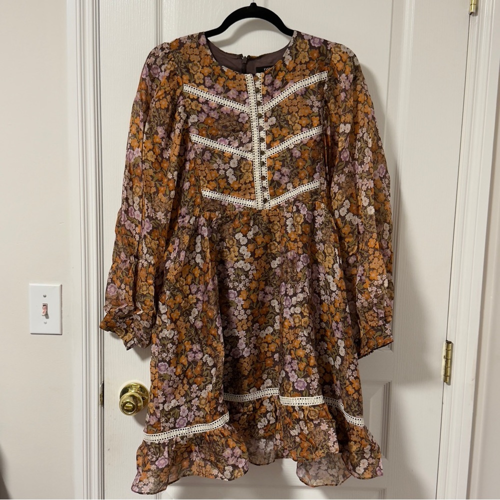 Ever New Floral Boho Dress with Orange and Cream Accents